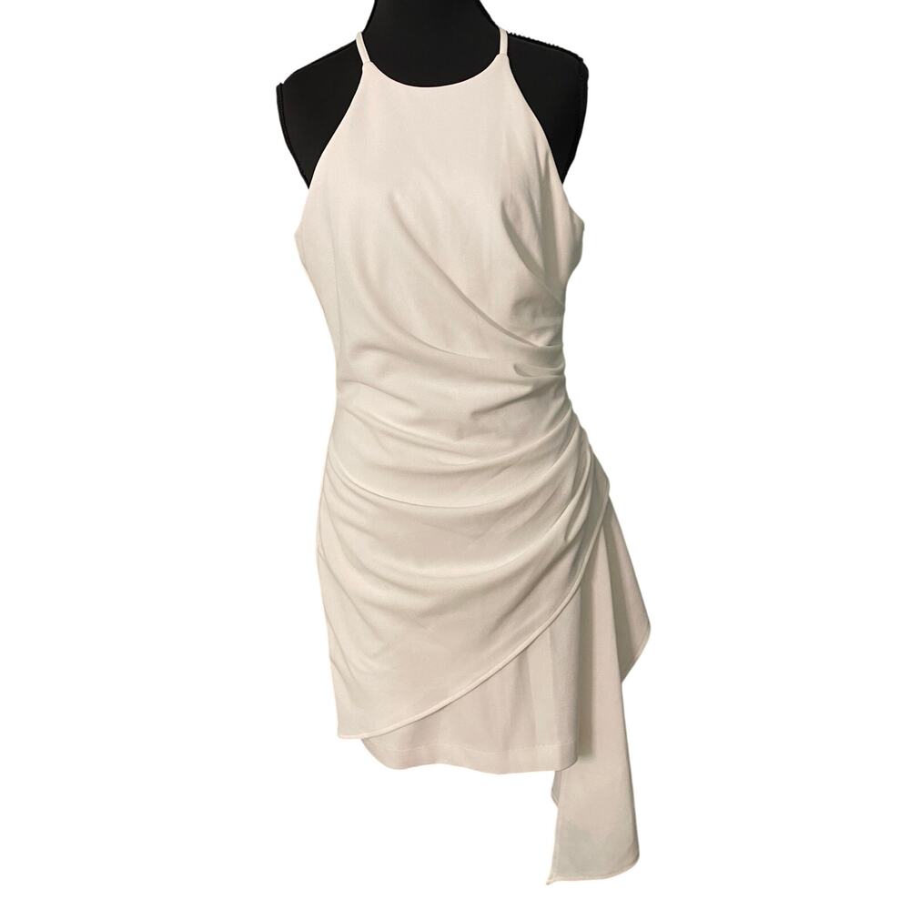 Belle Badgley Mischka White Asymmetrical Cocktail Dress Bridal Rehearsal Grad 6